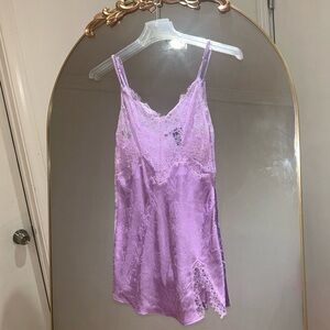 Victoria's Secret Satin and Lace Chemise Slip Dress Lilac Nightgown